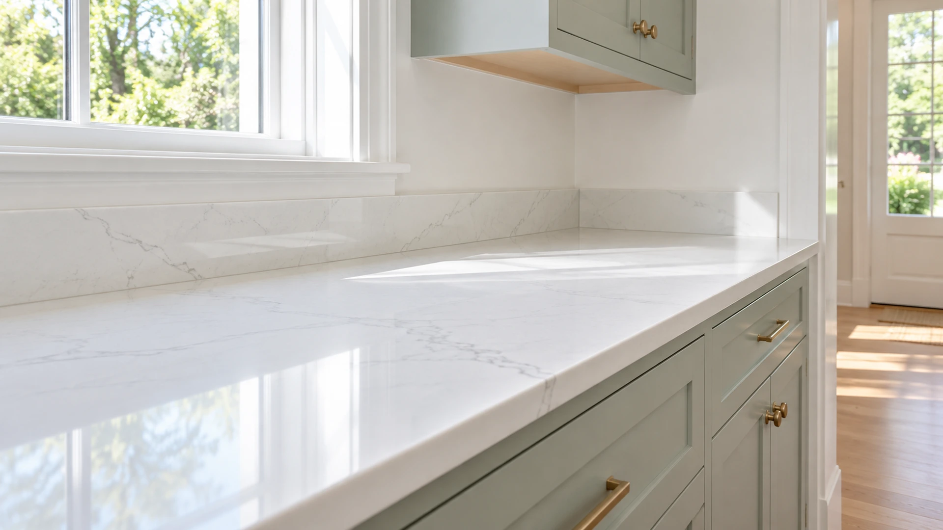 Illustration of a clean laundry counter beside a white backsplash.